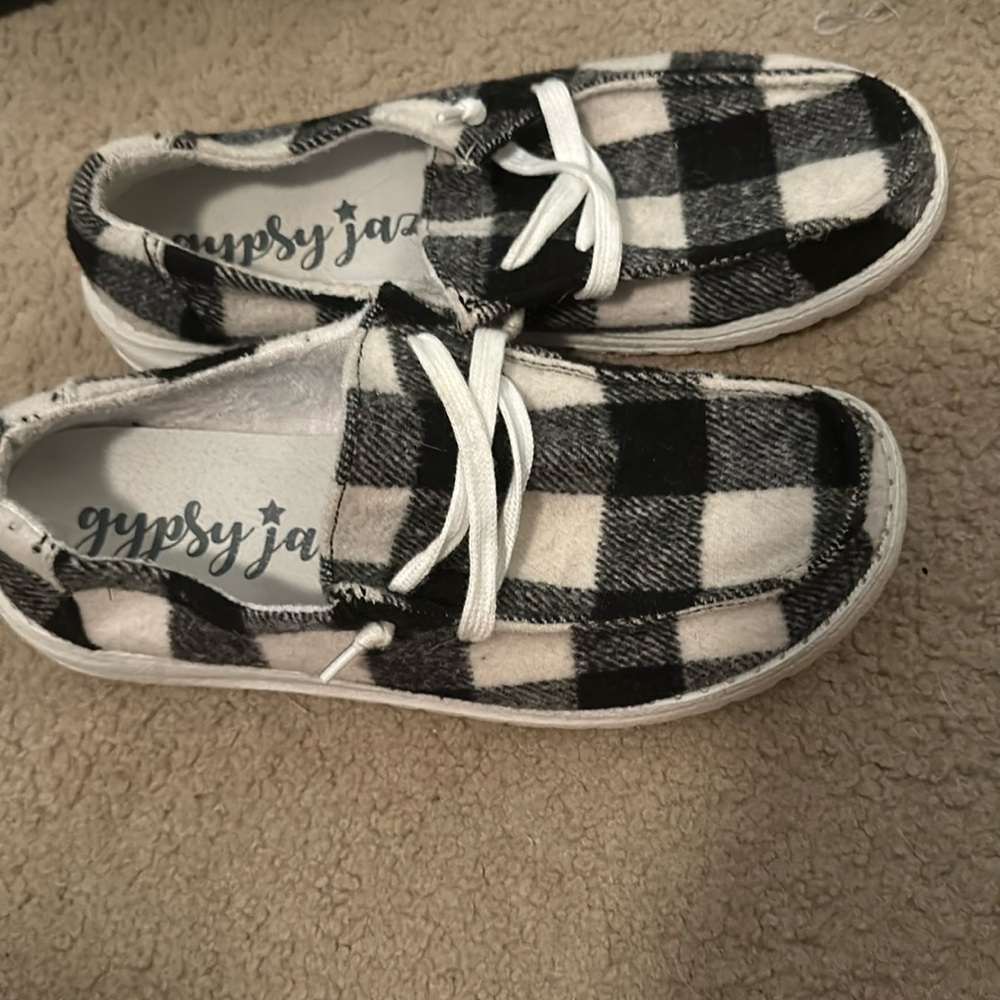 Gypsy Jazz Plaid Slip on shoes!